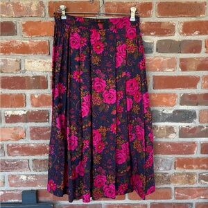 Vintage Floral Skirt Navy and Pink Preowned Lanz Originals